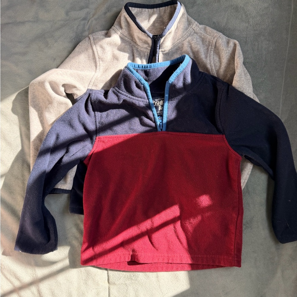 Two Oshkosh Boys Two-Tone Fleece Pullovers - Red, Navy & Navy, Grey 5T